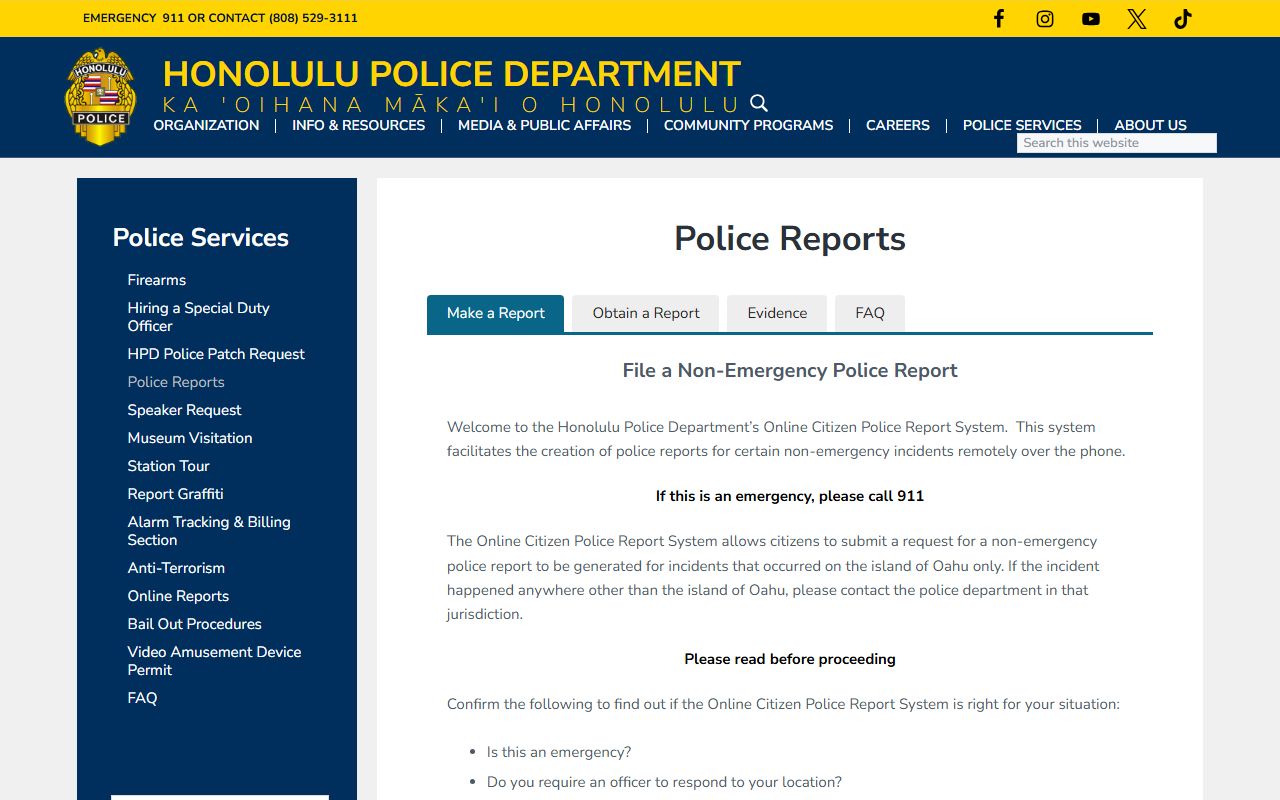 Honolulu County booking reports HPD police reports page