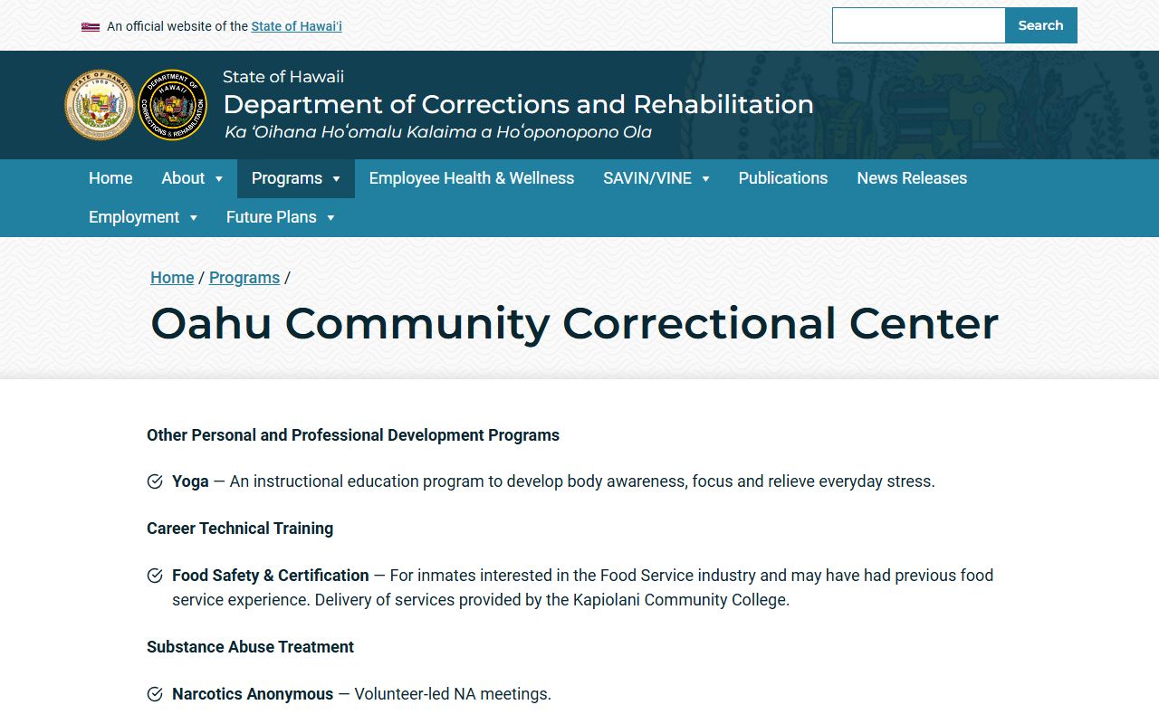 Kailua booking reports Oahu Community Correctional Center