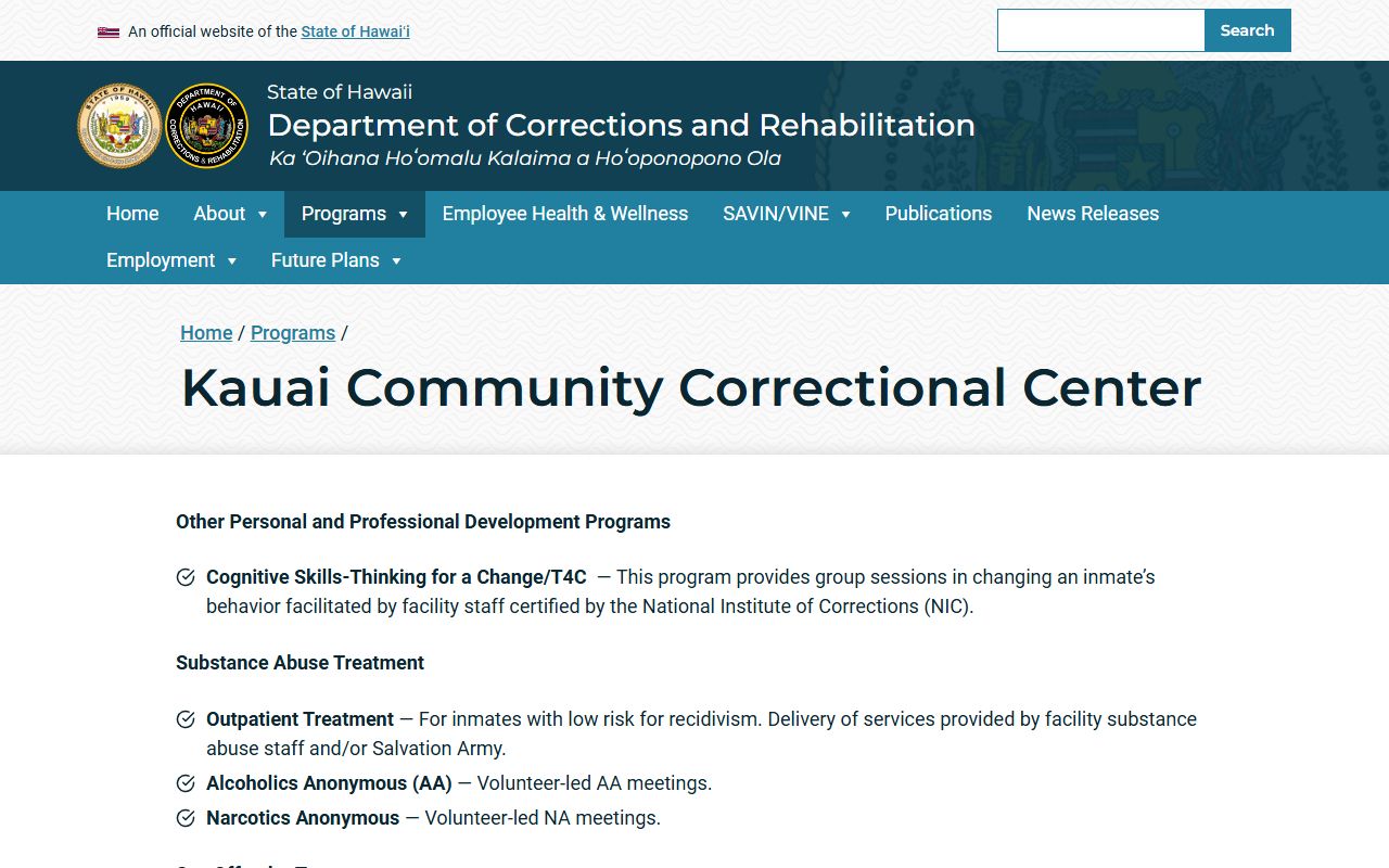 Kauai County booking reports Kauai Community Correctional Center
