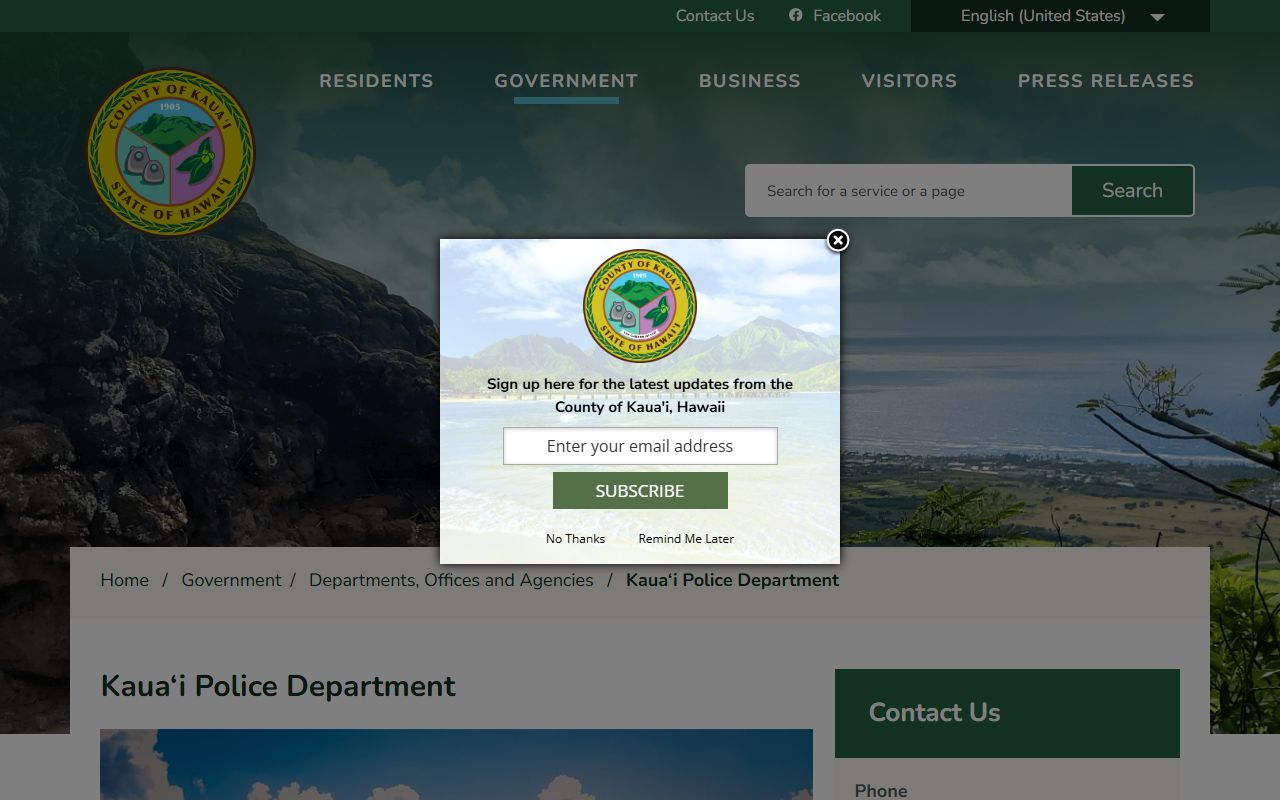 Kauai County booking reports police department page