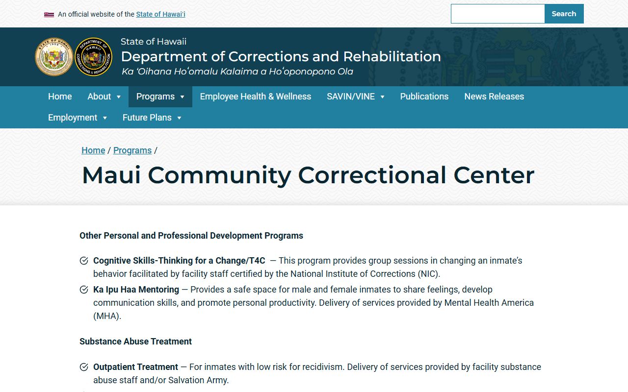 Kahului booking reports Maui Community Correctional Center