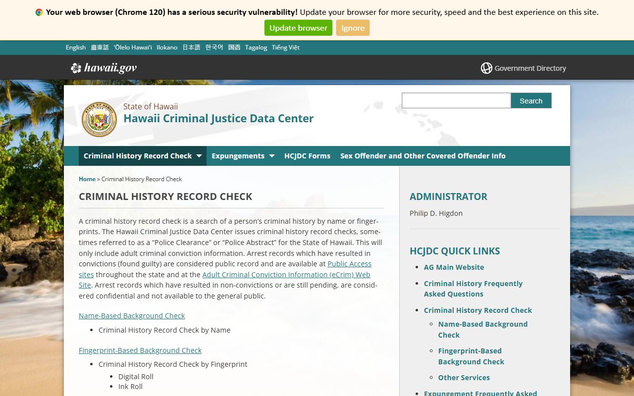 Hawaii booking reports criminal history record check