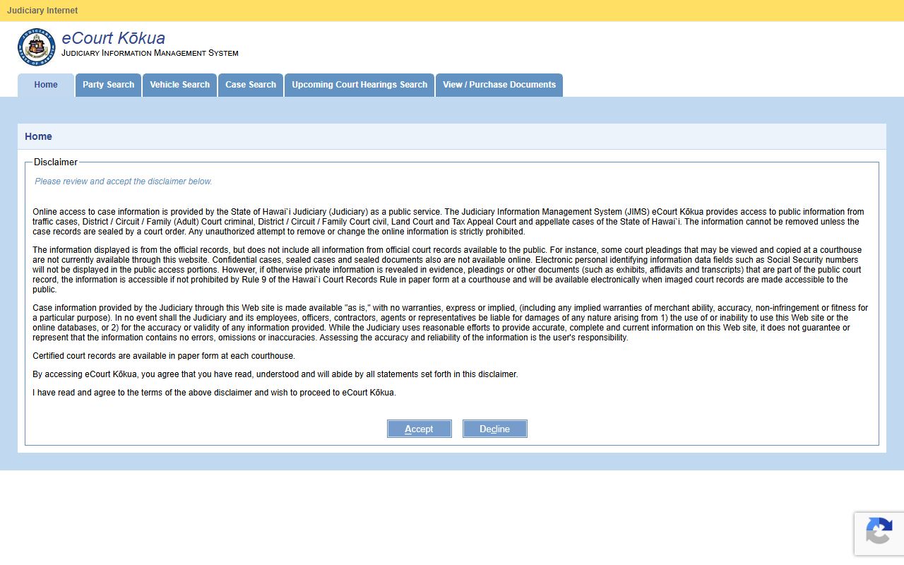 Hawaii booking reports eCourt Kokua search portal